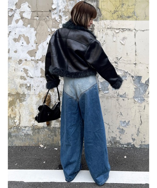 MURUA（ムルーア）の「アンイーブンショートフェイクムートンジャケット（ムートンコート・レディース・ブラック/アイボリー/キャメル/カーキ/ブラウン・FREE）」の14枚目の写真