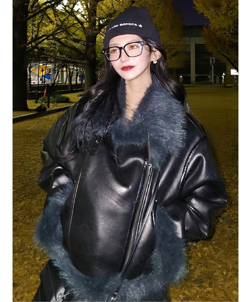 MURUA（ムルーア）の「アンイーブンショートフェイクムートンジャケット（ムートンコート・レディース・ブラック/アイボリー/キャメル/カーキ/ブラウン・FREE）」の16枚目の写真