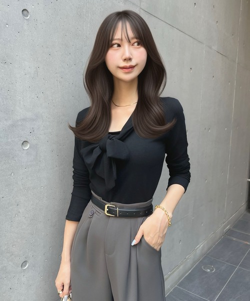 CHARME BY MICOLA(シャルムバイミコラ)の「今年っぽい♪リボンネクタイトップス(Tシャツ/カットソー・レディース・ブラック/バーガンディー/ホワイト・FREE)」の21枚目の写真
