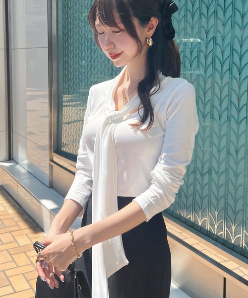CHARME BY MICOLA(シャルムバイミコラ)の「今年っぽい♪リボンネクタイトップス(Tシャツ/カットソー・レディース・ブラック/バーガンディー/ホワイト・FREE)」の18枚目の写真