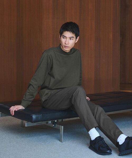 LONG FIBER COTTON クリア モックネック 長袖 Tシャツ（Tシャツ