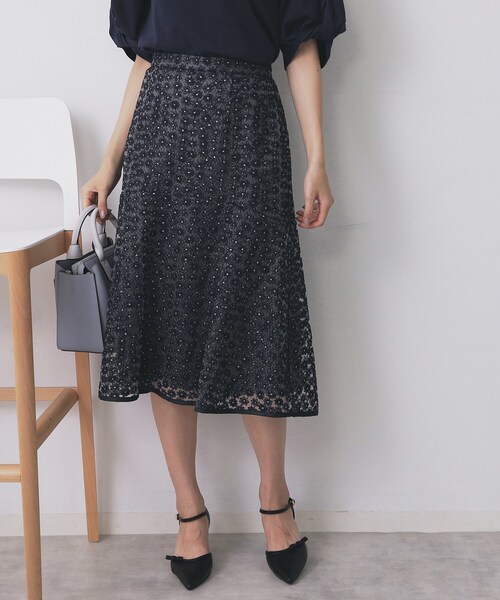 セール】小花刺繍チュールマーメイドスカート【洗濯機OK/抗ピル