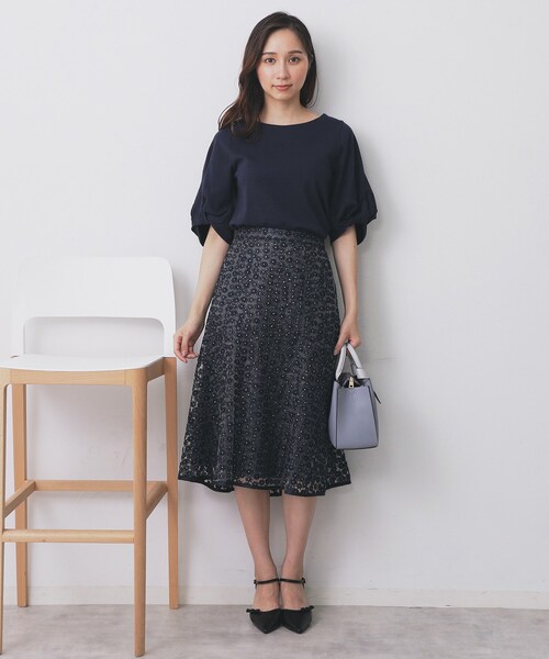 index（インデックス）の「小花刺繍チュールマーメイドスカート【洗濯機OK/抗ピル】（スカート・レディース・ナチュラル/ネイビー/ダークグレー・36/42/38/40）」の13枚目の写真