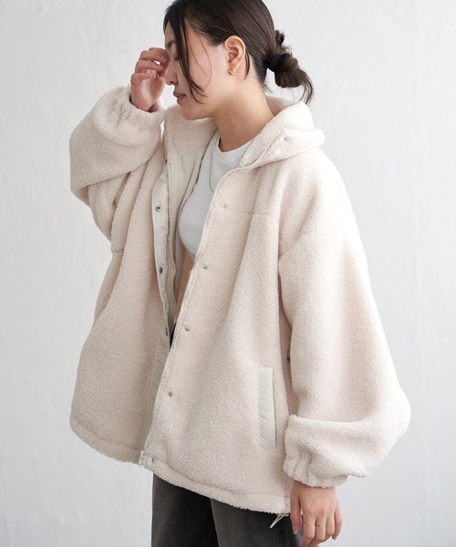 VENCEEXCHANGE（ヴァンスエクスチェンジ）の「ボアスタンドブルゾン（ブルゾン・レディース・ホワイト/ブラウン系/ブラック・FREE）」の7枚目の写真