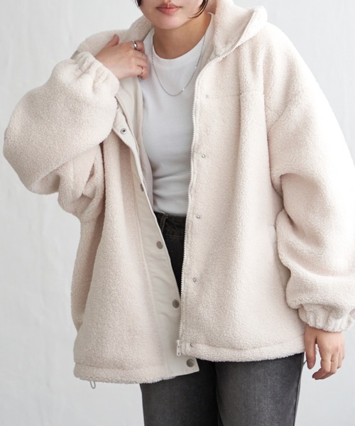 VENCEEXCHANGE（ヴァンスエクスチェンジ）の「ボアスタンドブルゾン（ブルゾン・レディース・ホワイト/ブラウン系/ブラック・FREE）」の6枚目の写真