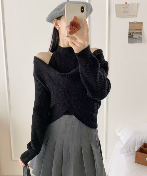 STAY MOTION（ステイモーション）の「【WEB限定】アシンメトリーアンサンブルニットトップス［韓国ファッション カジュアル］≪AW新作≫（ニット/セーター・レディース・グレー/ブラック/アイボリー・F）」の3枚目の写真
