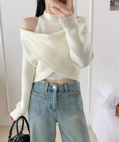 STAY MOTION（ステイモーション）の「【WEB限定】アシンメトリーアンサンブルニットトップス［韓国ファッション カジュアル］≪AW新作≫（ニット/セーター・レディース・グレー/ブラック/アイボリー・F）」の5枚目の写真