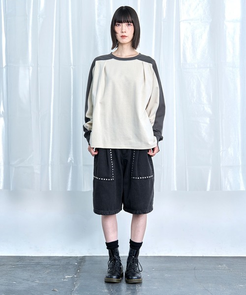Nora Lily(ノラリリー)の「【Nora Lily】Switching Bi-Color Tuck Raglan Tee(Tシャツ/カットソー・メンズ・ブラック/アイボリー/グレー・FREE)」の8枚目の写真