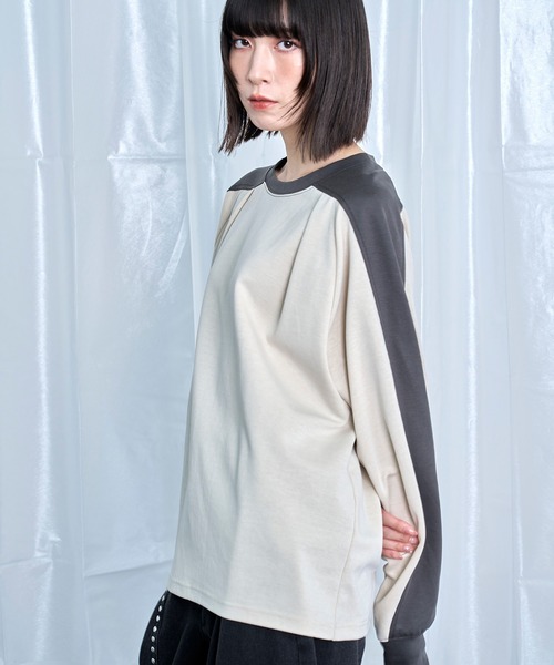 Nora Lily(ノラリリー)の「【Nora Lily】Switching Bi-Color Tuck Raglan Tee(Tシャツ/カットソー・メンズ・ブラック/アイボリー/グレー・FREE)」の4枚目の写真