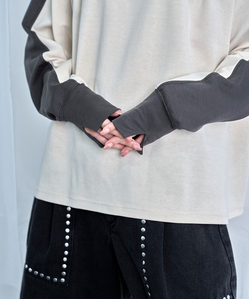 Nora Lily(ノラリリー)の「【Nora Lily】Switching Bi-Color Tuck Raglan Tee(Tシャツ/カットソー・メンズ・ブラック/アイボリー/グレー・FREE)」の6枚目の写真