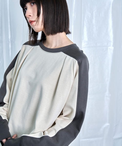 Nora Lily(ノラリリー)の「【Nora Lily】Switching Bi-Color Tuck Raglan Tee(Tシャツ/カットソー・メンズ・ブラック/アイボリー/グレー・FREE)」の5枚目の写真