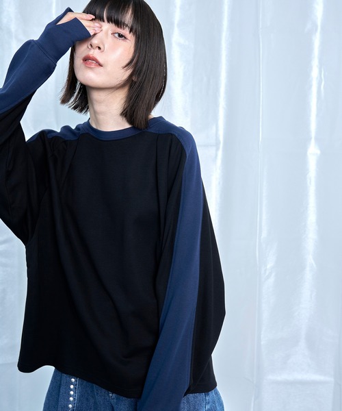 Nora Lily(ノラリリー)の「【Nora Lily】Switching Bi-Color Tuck Raglan Tee(Tシャツ/カットソー・メンズ・ブラック/アイボリー/グレー・FREE)」の11枚目の写真