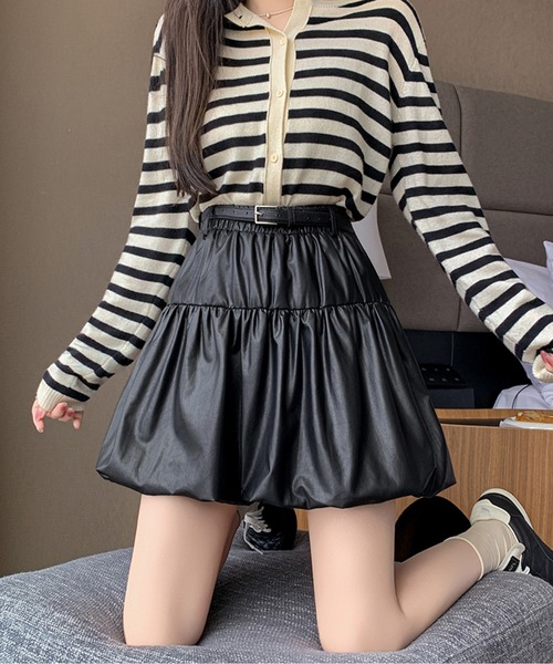 AMAJI(アマジ)の「エコレザーバルーンミニスカート(スカート・レディース・ブラウン/ブラック・SMALL/MEDIUM/LARGE/X-LARGE)」の7枚目の写真