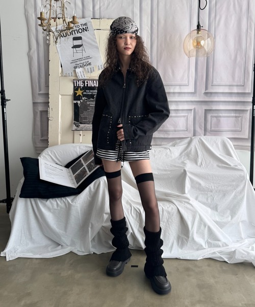 SHAGGIE（シャギー）の「【ユニセックス】スタッズ付きダブルファスナージャケット（その他アウター・メンズ・ブラック/ベージュ・FREE）」の6枚目の写真