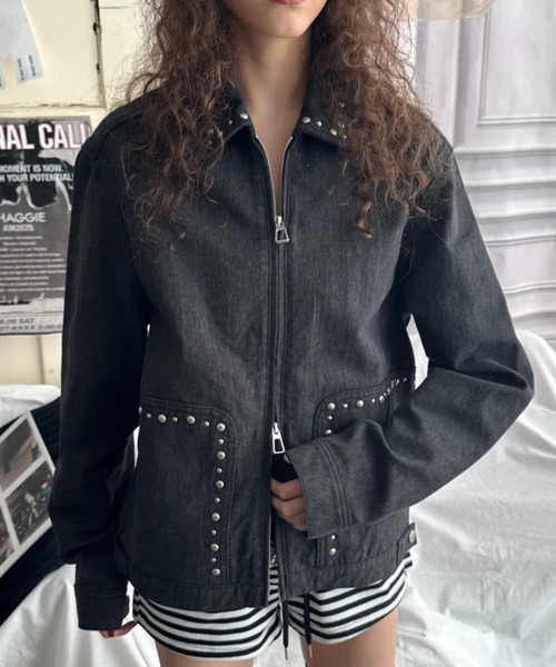 SHAGGIE（シャギー）の「【ユニセックス】スタッズ付きダブルファスナージャケット（その他アウター・メンズ・ブラック/ベージュ・FREE）」の3枚目の写真