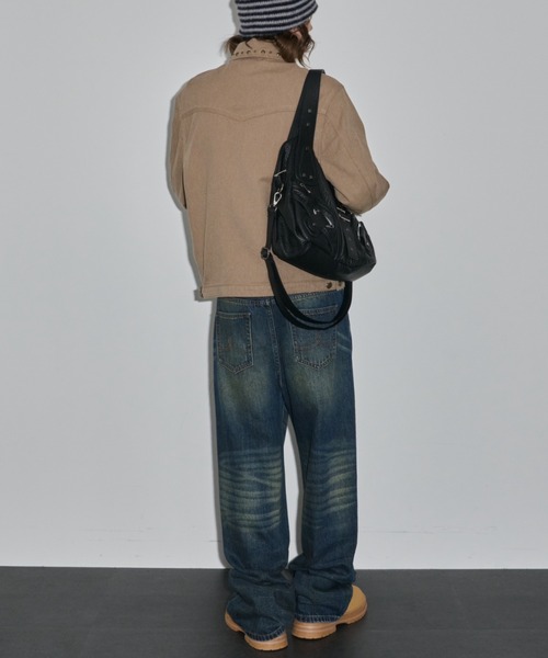 セール】【ユニセックス】スタッズ付きダブルファスナージャケット