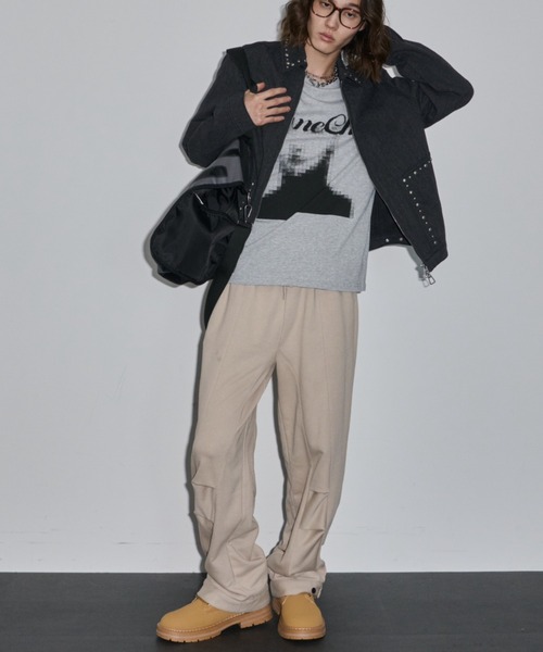 セール】【ユニセックス】スタッズ付きダブルファスナージャケット