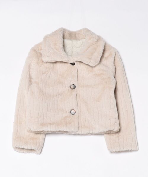 セール】ショート丈フェイクファージャケット／アイボリー・グレー