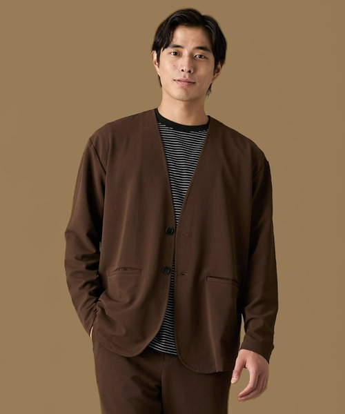 メンズスーツ】セットアップ可能 ふくれ織風カットソーノーカラー