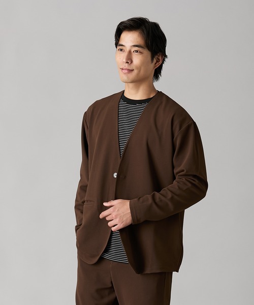 ノーカラージャケットMii*様 A＋ ポリエステルツイード 1B ノーカラー ジャケット ―ウォッシャブル