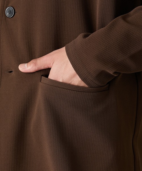 メンズスーツ】セットアップ可能 ふくれ織風カットソーノーカラー
