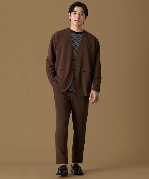 メンズスーツ】セットアップ可能 ふくれ織風カットソーノーカラー