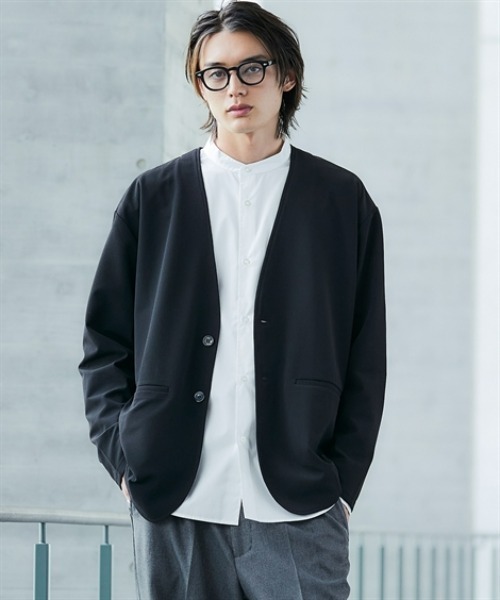 nissen（ニッセン）の「洗濯機OK！ふくれ織風カットソーノーカラージャケット　(M～10Lサイズ)（ノーカラージャケット・メンズ・ブラック/ブラウン/ネイビー・10L/8L/6L/5L/4L/3L/LL/L/M）」の15枚目の写真