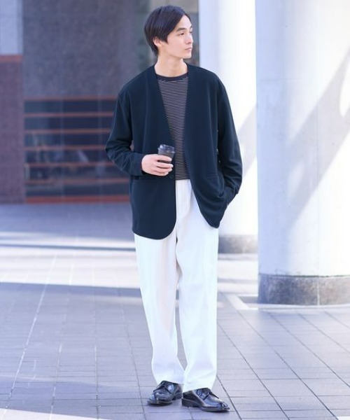 nissen（ニッセン）の「洗濯機OK！ふくれ織風カットソーノーカラージャケット　(M～10Lサイズ)（ノーカラージャケット・メンズ・ブラック/ブラウン/ネイビー・10L/8L/6L/5L/4L/3L/LL/L/M）」の19枚目の写真