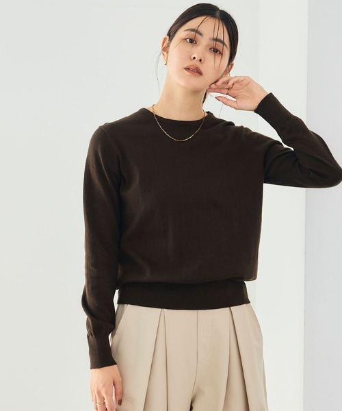 CROSS FUNCTION（クロスファンクション）の「《洗える》綿100％クルーネックベーシックニット【CROSS FUNCTION/クロスファンクション】（ニット/セーター・レディース・チャコールグレー/ブラック/ブラウン/オフホワイト/カーキ/サックスブルー/ピンク/杢グレー・LL/M/L）」の5枚目の写真