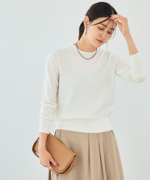 CROSS FUNCTION（クロスファンクション）の「《洗える》綿100％クルーネックベーシックニット【CROSS FUNCTION/クロスファンクション】（ニット/セーター・レディース・チャコールグレー/ブラック/ブラウン/オフホワイト/カーキ/サックスブルー/ピンク/杢グレー・LL/M/L）」の2枚目の写真