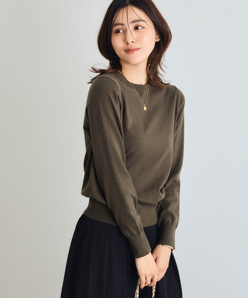 CROSS FUNCTION（クロスファンクション）の「《洗える》綿100％クルーネックベーシックニット【CROSS FUNCTION/クロスファンクション】（ニット/セーター・レディース・チャコールグレー/ブラック/ブラウン/オフホワイト/カーキ/サックスブルー/ピンク/杢グレー・LL/M/L）」の6枚目の写真