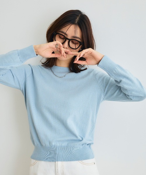 CROSS FUNCTION（クロスファンクション）の「《洗える》綿100％クルーネックベーシックニット【CROSS FUNCTION/クロスファンクション】（ニット/セーター・レディース・チャコールグレー/ブラック/ブラウン/オフホワイト/カーキ/サックスブルー/ピンク/杢グレー・LL/M/L）」の7枚目の写真