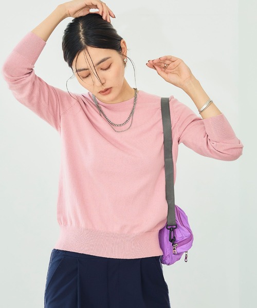 CROSS FUNCTION（クロスファンクション）の「《洗える》綿100％クルーネックベーシックニット【CROSS FUNCTION/クロスファンクション】（ニット/セーター・レディース・チャコールグレー/ブラック/ブラウン/オフホワイト/カーキ/サックスブルー/ピンク/杢グレー・LL/M/L）」の8枚目の写真