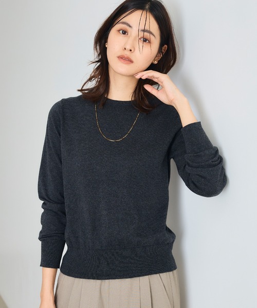 CROSS FUNCTION（クロスファンクション）の「《洗える》綿100％クルーネックベーシックニット【CROSS FUNCTION/クロスファンクション】（ニット/セーター・レディース・チャコールグレー/ブラック/ブラウン/オフホワイト/カーキ/サックスブルー/ピンク/杢グレー・LL/M/L）」の9枚目の写真