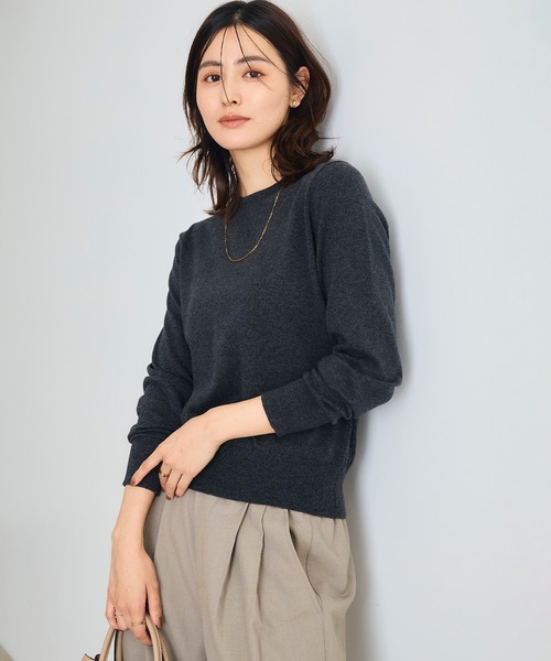 CROSS FUNCTION（クロスファンクション）の「《洗える》綿100％クルーネックベーシックニット【CROSS FUNCTION/クロスファンクション】（ニット/セーター・レディース・チャコールグレー/ブラック/ブラウン/オフホワイト/カーキ/サックスブルー/ピンク/杢グレー・LL/M/L）」の11枚目の写真