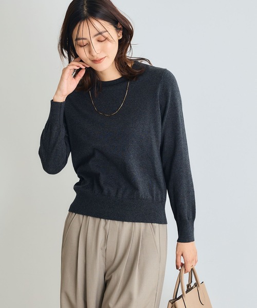CROSS FUNCTION（クロスファンクション）の「《洗える》綿100％クルーネックベーシックニット【CROSS FUNCTION/クロスファンクション】（ニット/セーター・レディース・チャコールグレー/ブラック/ブラウン/オフホワイト/カーキ/サックスブルー/ピンク/杢グレー・LL/M/L）」の13枚目の写真