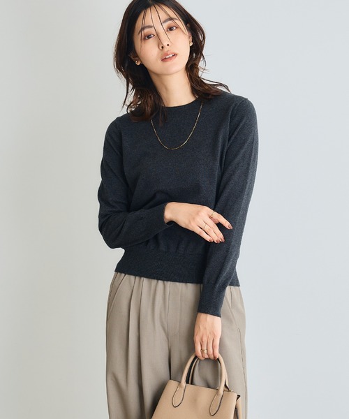 CROSS FUNCTION（クロスファンクション）の「《洗える》綿100％クルーネックベーシックニット【CROSS FUNCTION/クロスファンクション】（ニット/セーター・レディース・チャコールグレー/ブラック/ブラウン/オフホワイト/カーキ/サックスブルー/ピンク/杢グレー・LL/M/L）」の14枚目の写真