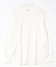 Healthknit（ヘルスニット）の「Healthknit（ヘルスニット）ベーシック ワッフル ヘンリーネック ラウンドヘムロングスリーブＴシャツ（1P）/無地・ボーダーリンガー/ロンT/長袖トップス（Tシャツ/カットソー）」