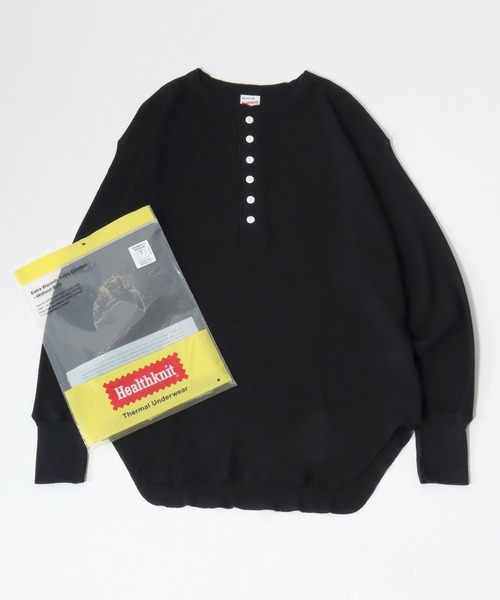 Healthknit(ヘルスニット)の「Healthknit(ヘルスニット)ベーシック ワッフル ヘンリーネック ラウンドヘムロングスリーブTシャツ(1P)/無地・ボーダーリンガー/ロンT/長袖トップス(Tシャツ/カットソー・レディース・ブラック系その他/オフホワイト/カーキブラウン/ブラック・M)」の2枚目の写真