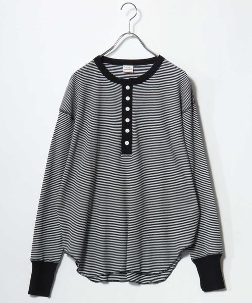 Healthknit(ヘルスニット)の「Healthknit(ヘルスニット)ベーシック ワッフル ヘンリーネック ラウンドヘムロングスリーブTシャツ(1P)/無地・ボーダーリンガー/ロンT/長袖トップス(Tシャツ/カットソー・レディース・ブラック系その他/オフホワイト/カーキブラウン/ブラック・M)」の5枚目の写真