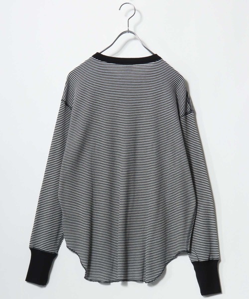 Healthknit(ヘルスニット)の「Healthknit(ヘルスニット)ベーシック ワッフル ヘンリーネック ラウンドヘムロングスリーブTシャツ(1P)/無地・ボーダーリンガー/ロンT/長袖トップス(Tシャツ/カットソー・レディース・ブラック系その他/オフホワイト/カーキブラウン/ブラック・M)」の6枚目の写真