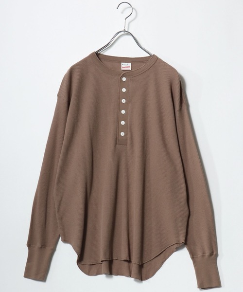 Healthknit(ヘルスニット)の「Healthknit(ヘルスニット)ベーシック ワッフル ヘンリーネック ラウンドヘムロングスリーブTシャツ(1P)/無地・ボーダーリンガー/ロンT/長袖トップス(Tシャツ/カットソー・レディース・ブラック系その他/オフホワイト/カーキブラウン/ブラック・M)」の7枚目の写真