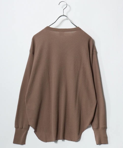 Healthknit(ヘルスニット)の「Healthknit(ヘルスニット)ベーシック ワッフル ヘンリーネック ラウンドヘムロングスリーブTシャツ(1P)/無地・ボーダーリンガー/ロンT/長袖トップス(Tシャツ/カットソー・レディース・ブラック系その他/オフホワイト/カーキブラウン/ブラック・M)」の8枚目の写真