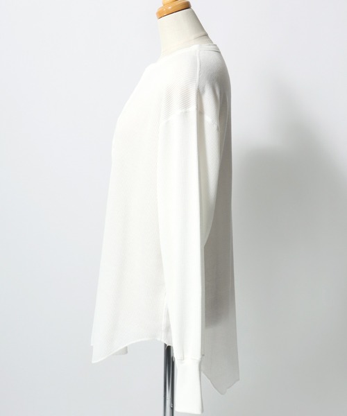 Healthknit(ヘルスニット)の「Healthknit(ヘルスニット)ベーシック ワッフル ヘンリーネック ラウンドヘムロングスリーブTシャツ(1P)/無地・ボーダーリンガー/ロンT/長袖トップス(Tシャツ/カットソー・レディース・ブラック系その他/オフホワイト/カーキブラウン/ブラック・M)」の10枚目の写真