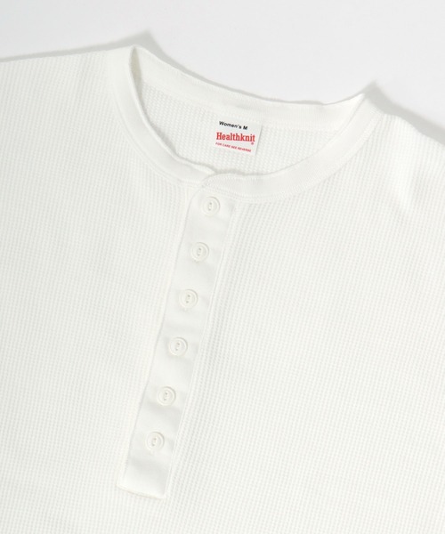 Healthknit(ヘルスニット)の「Healthknit(ヘルスニット)ベーシック ワッフル ヘンリーネック ラウンドヘムロングスリーブTシャツ(1P)/無地・ボーダーリンガー/ロンT/長袖トップス(Tシャツ/カットソー・レディース・ブラック系その他/オフホワイト/カーキブラウン/ブラック・M)」の12枚目の写真