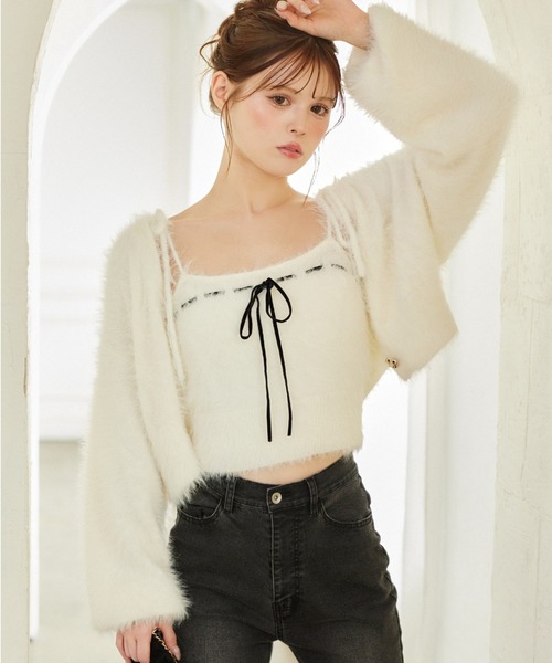 セール】【セットで着れる】milkyフェザーニットショートカーデ