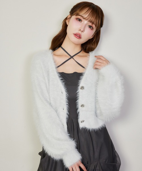 kay me ミルキーホワイト　ビジューカーディガン カーディガン– kay me