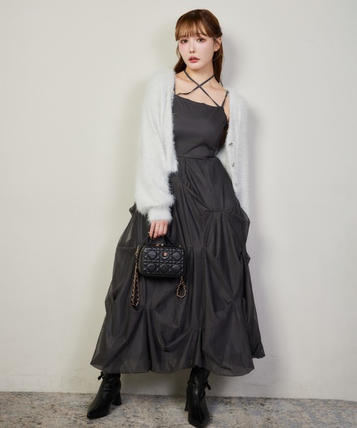 one after another NICE CLAUP（ワンアフターアナザーナイスクラップ）の「【今すぐお届け可能!/セットで着れる】milkyフェザーニットショートカーデ（カーディガン/ボレロ・レディース・ピンク/ダークブラウン/オフホワイト/グレー/サックスブルー・FREE）」の22枚目の写真