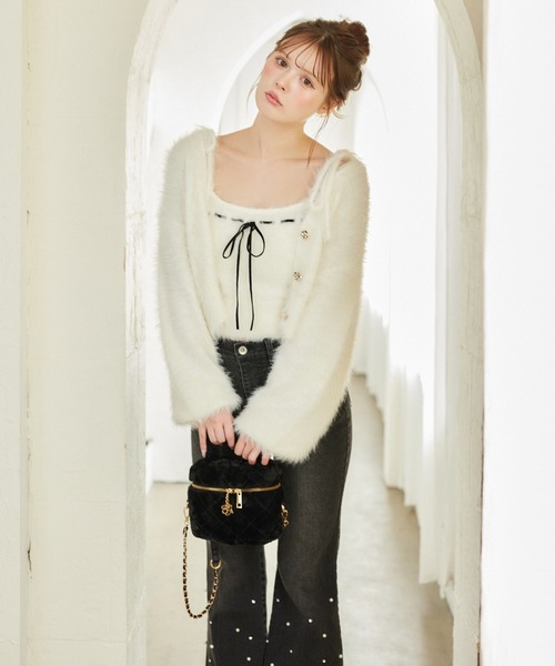 kay me ミルキーホワイト　ビジューカーディガン カーディガン– kay me