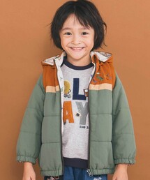 SLAP SLIP(スラップスリップ)の【お揃い】バイカラー恐竜ロケット総柄8WAYコート(80~130cm)(ダウンジャケット/コート)